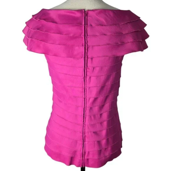 Tadashi Shoji Magenta Pleated Rosette Top Size 8